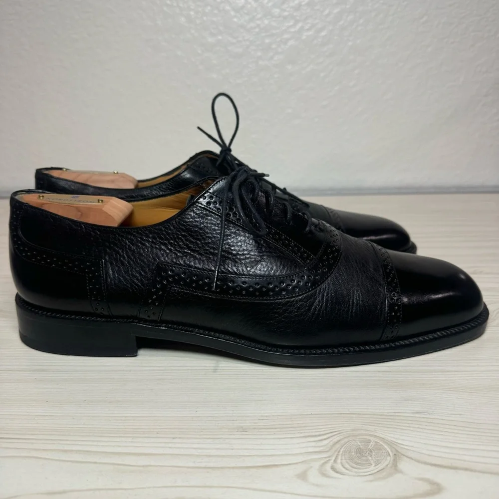 MEZLAN MARQUE CAP TOE BROGUEBLACK LEATHER OXFORD MEN'S SHOES 11 $400 - Picture 3 of 9